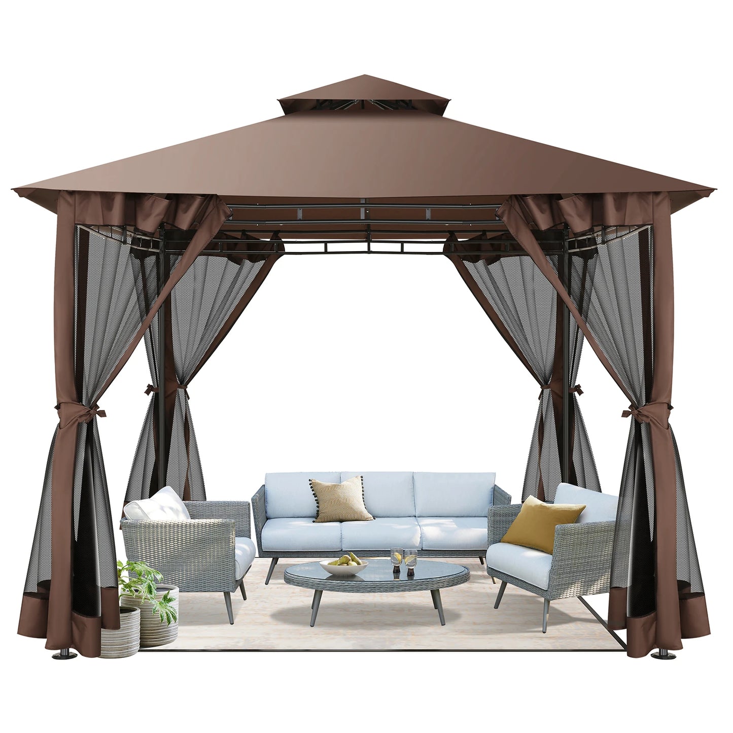 Tooluck Gazebo With Steel Frame And Cold-Proof Curtains