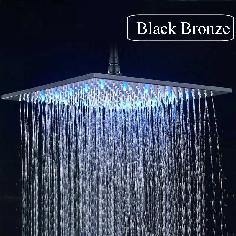 Rozin Rainfall Shower Head with LED Square Brass Wall Mounted