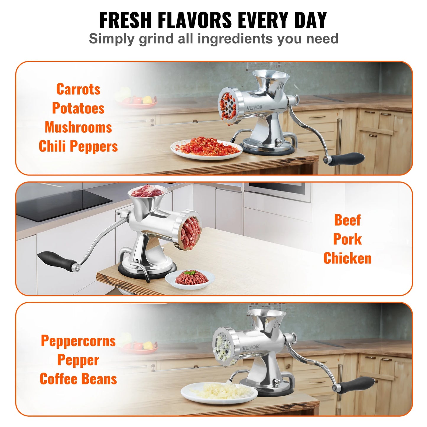 SucceBuy Manual Meat Grinder 304 Stainless Steel With Suction Cup Sausage Maker