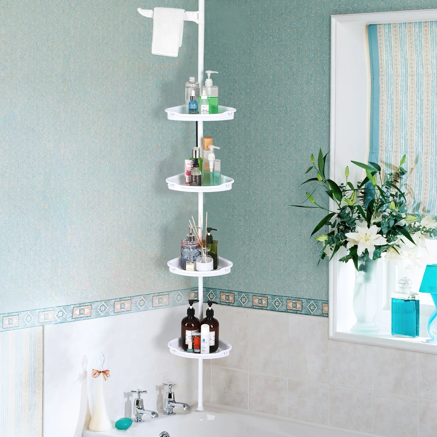 HiMISS Corner Shower Caddy With Tension Pole 4Tier Organizer