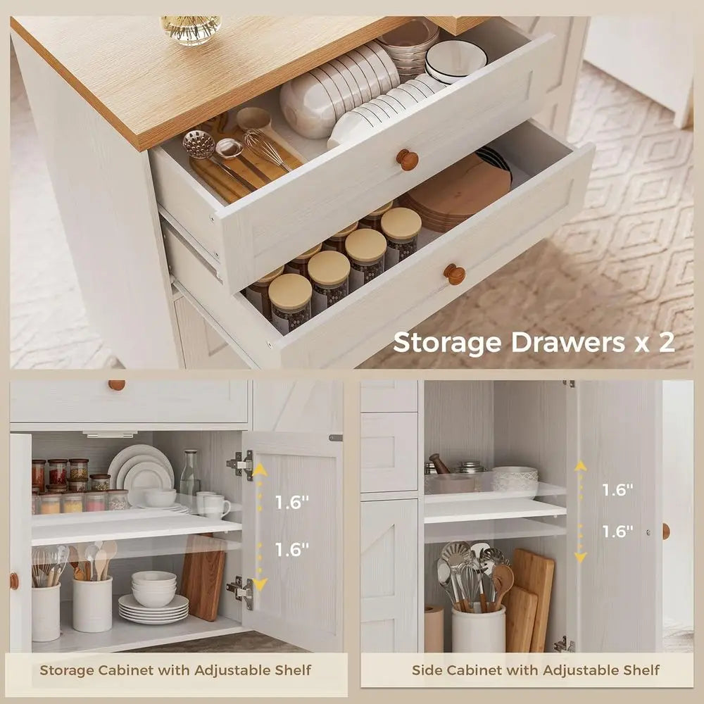 Swivel Rolling Kitchen Island Cart With Storage And Spice Rack