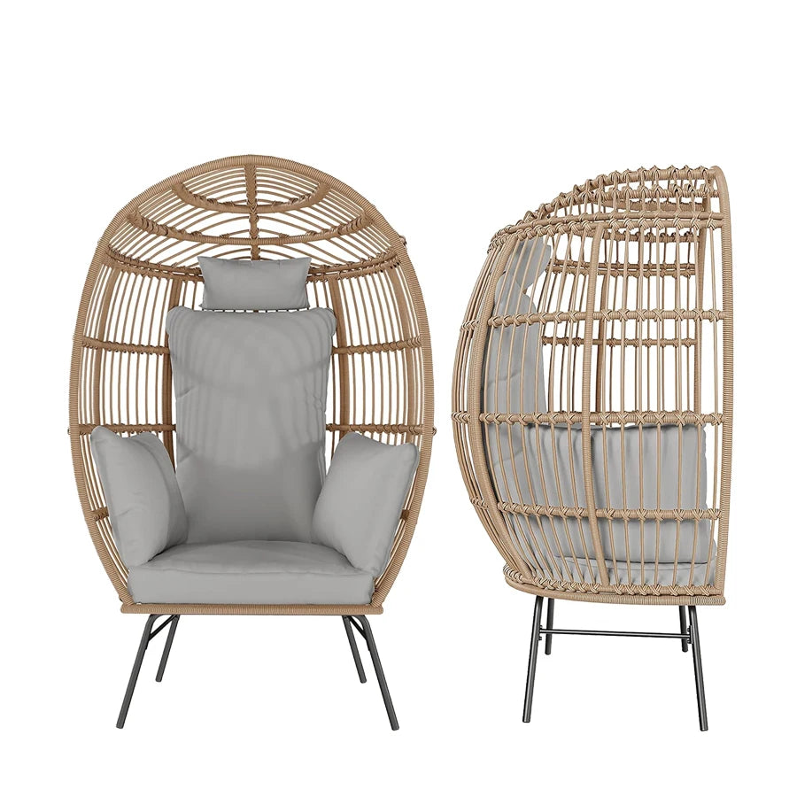 Wicker Egg Chair With Ottoman Outdoor Patio Lounge Cushions