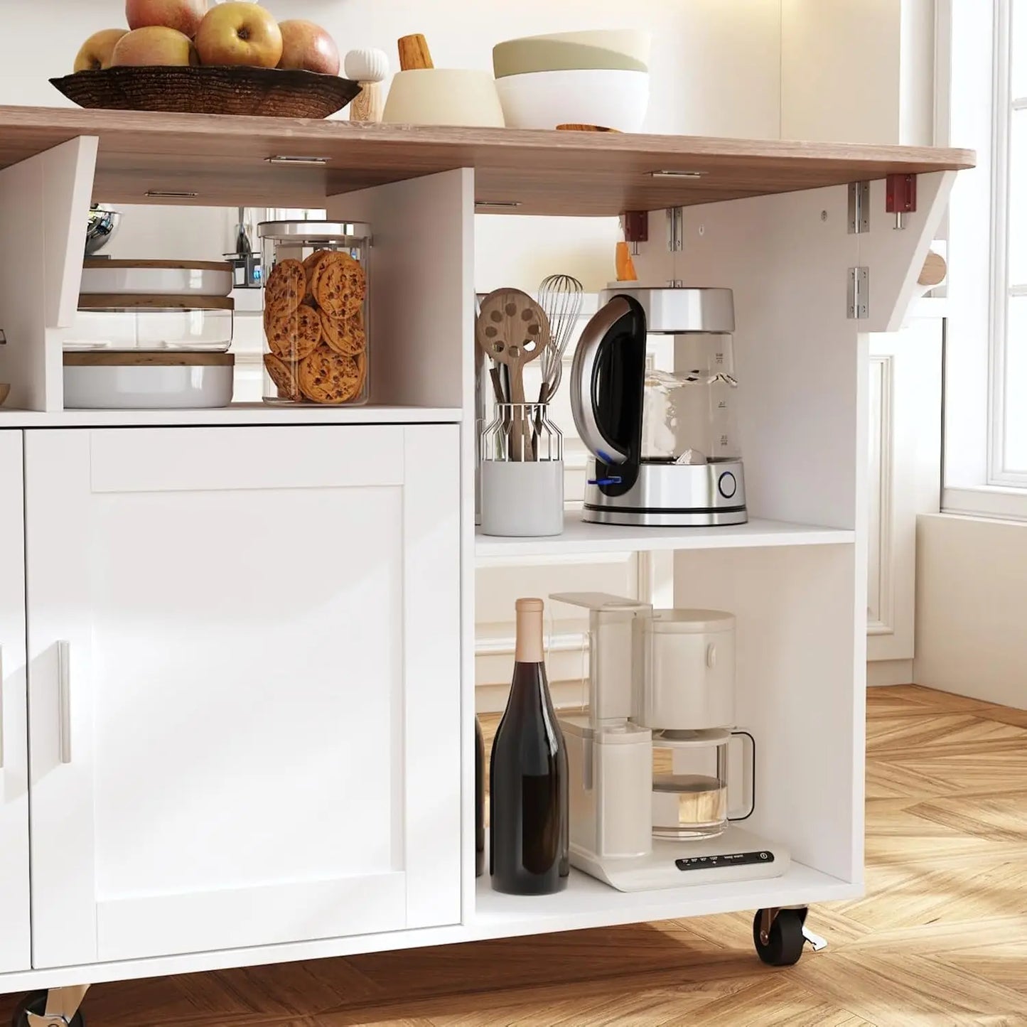 Rolling Kitchen Island Cart With Storage On Wheels Drop Leaf And Two Drawers