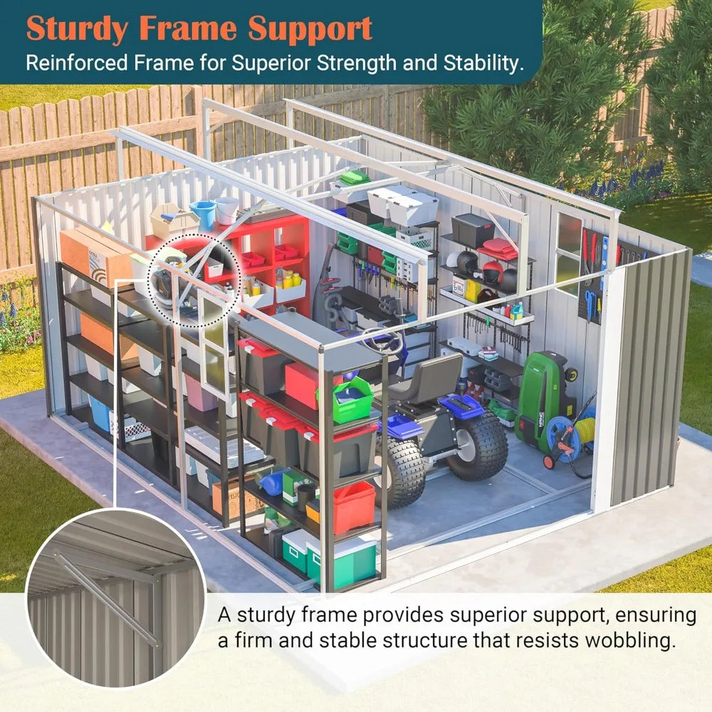 Heavy Duty Metal Storage Shed With Floor Frame Diamond Roof