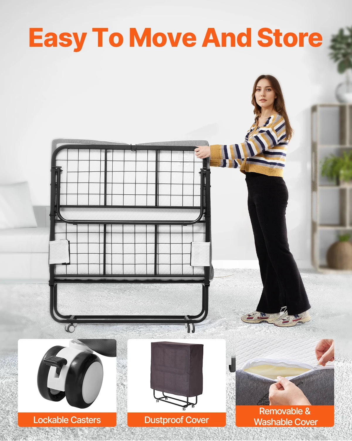 SucceBuy Rollaway Bed Folding Guest Bed With Memory Foam Mattress