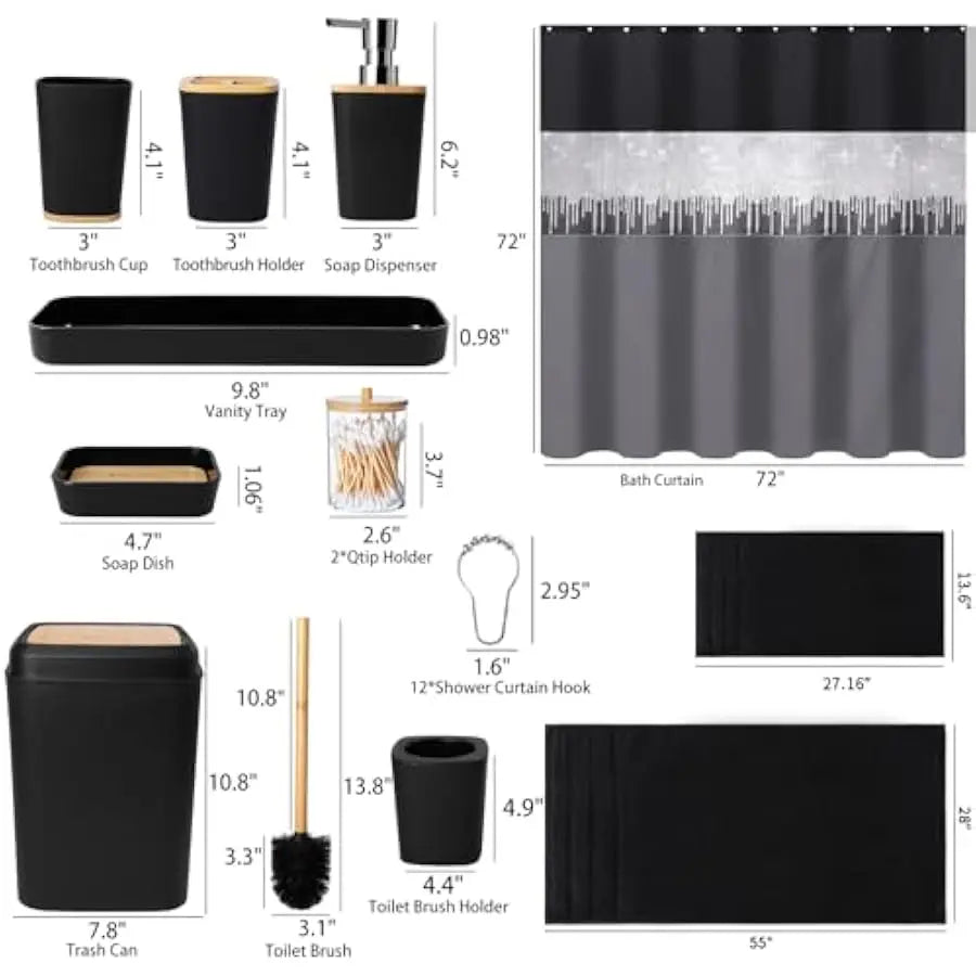 XLHOMO 24 Piece Bathroom Set With Shower Curtain And Rugs