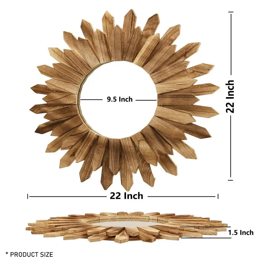 Boho Sunburst Wall Mirror Rustic Wood Decor Two Pack