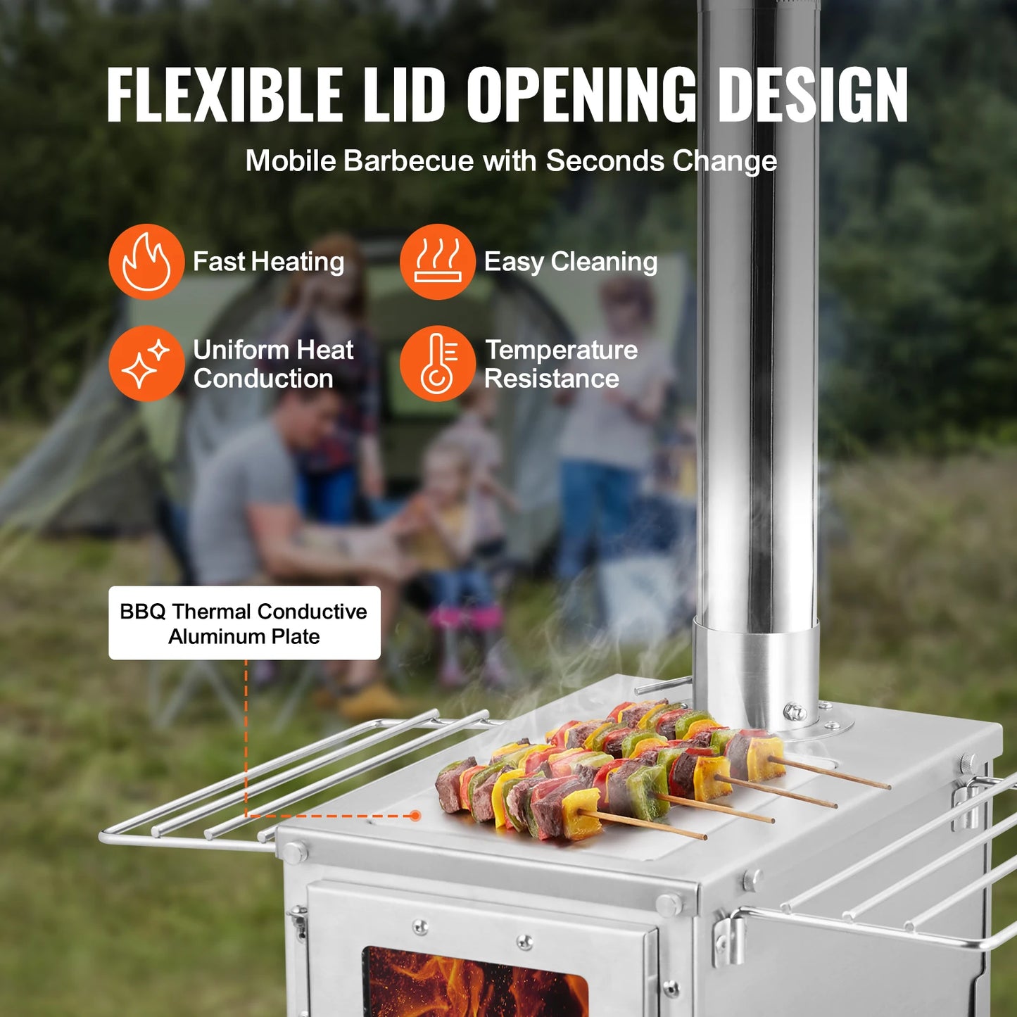 SucceBuy Stainless Steel Portable Camping Wood Stove With Chimney Pipes