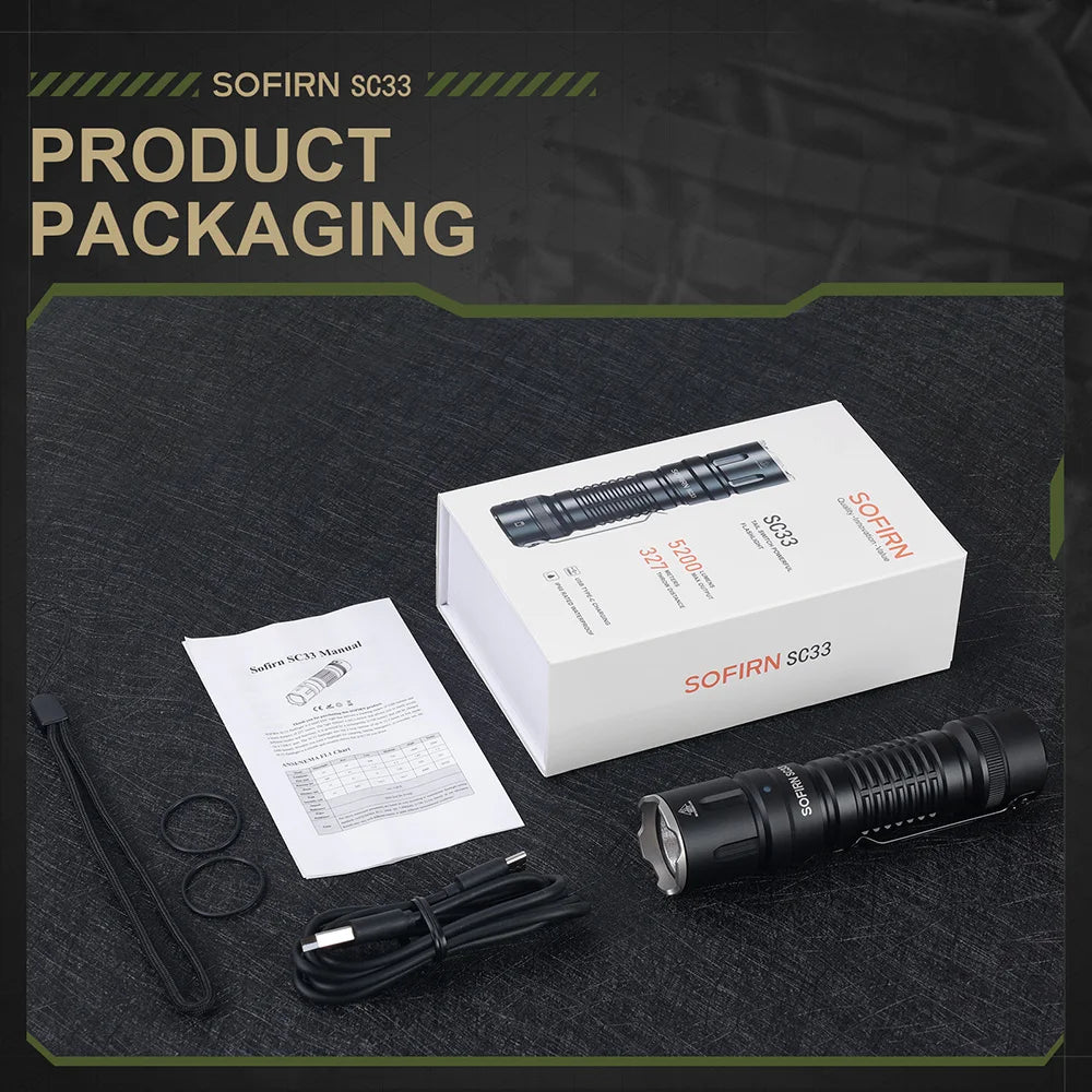 Sofirn SC33 XHP70.3 HI LED Tactical Flashlight 5200LM Rechargeable