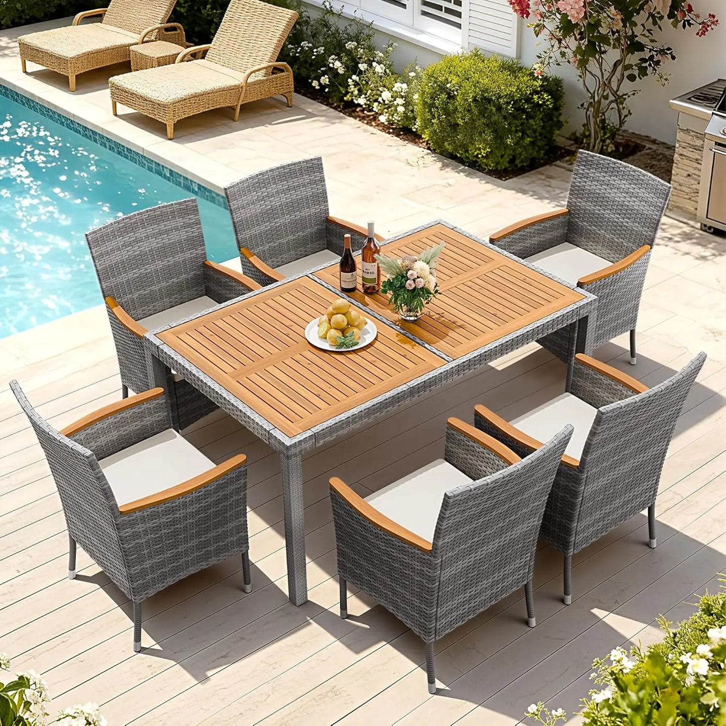 Dining 7 Piece Patio Conversation Set With Acacia Wood Tabletop
