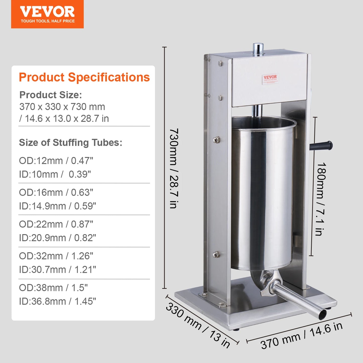 VEVOR Manual Sausage Stuffer Vertical Food Grade 304 Stainless Steel