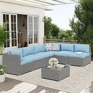 Outdoor Patio Furniture Set Rattan Wicker With Glass Top Table And Cushions