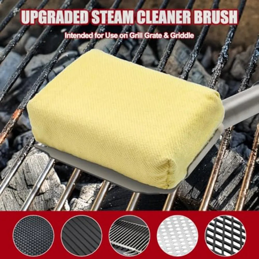 Bristle Free Grill Brush With Steam Cleaning Aramid Fiber Pads