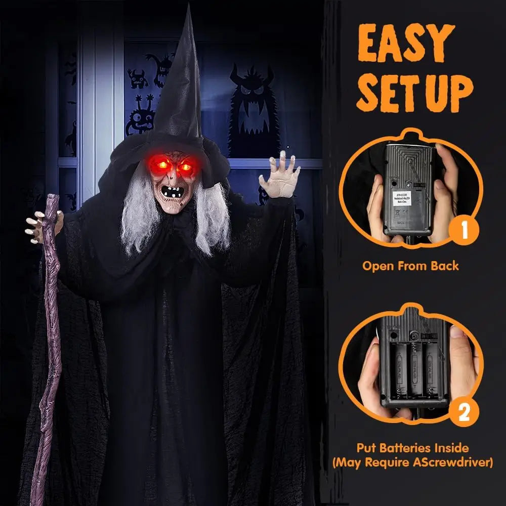 Joyfy Animated Witch Halloween Prop With Sound And Glowing Eyes
