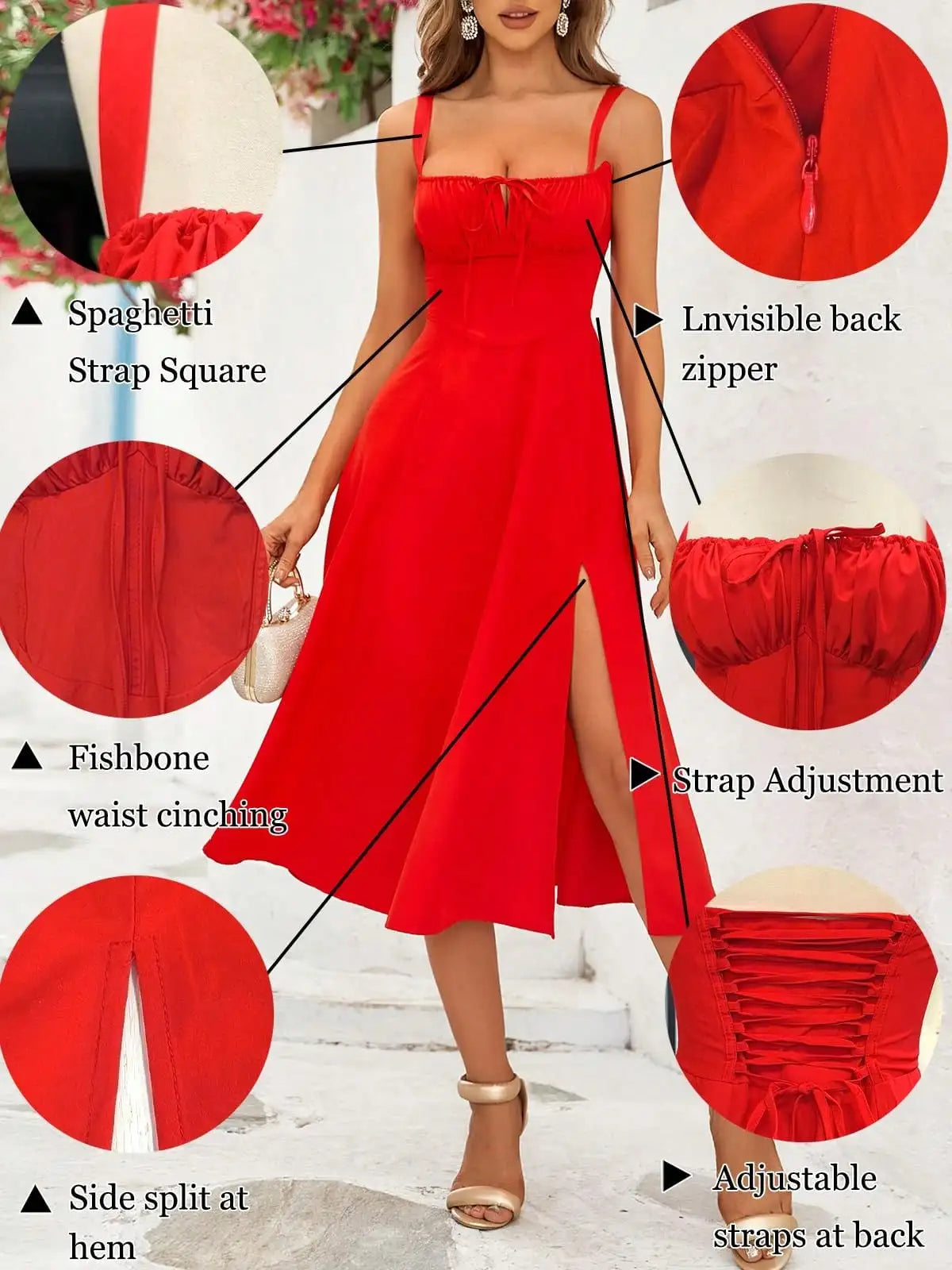 SDNGED Women Elegant Split Dress Wedding Bridesmaid Formal Attire