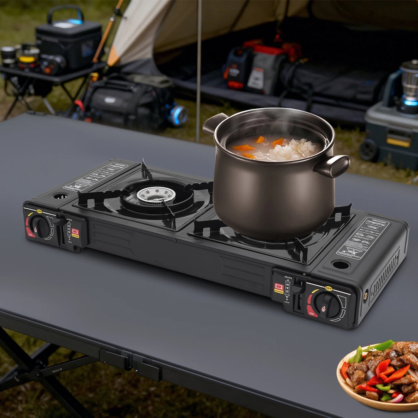Portable Dual Burner Gas Camping Stove With Carrying Case
