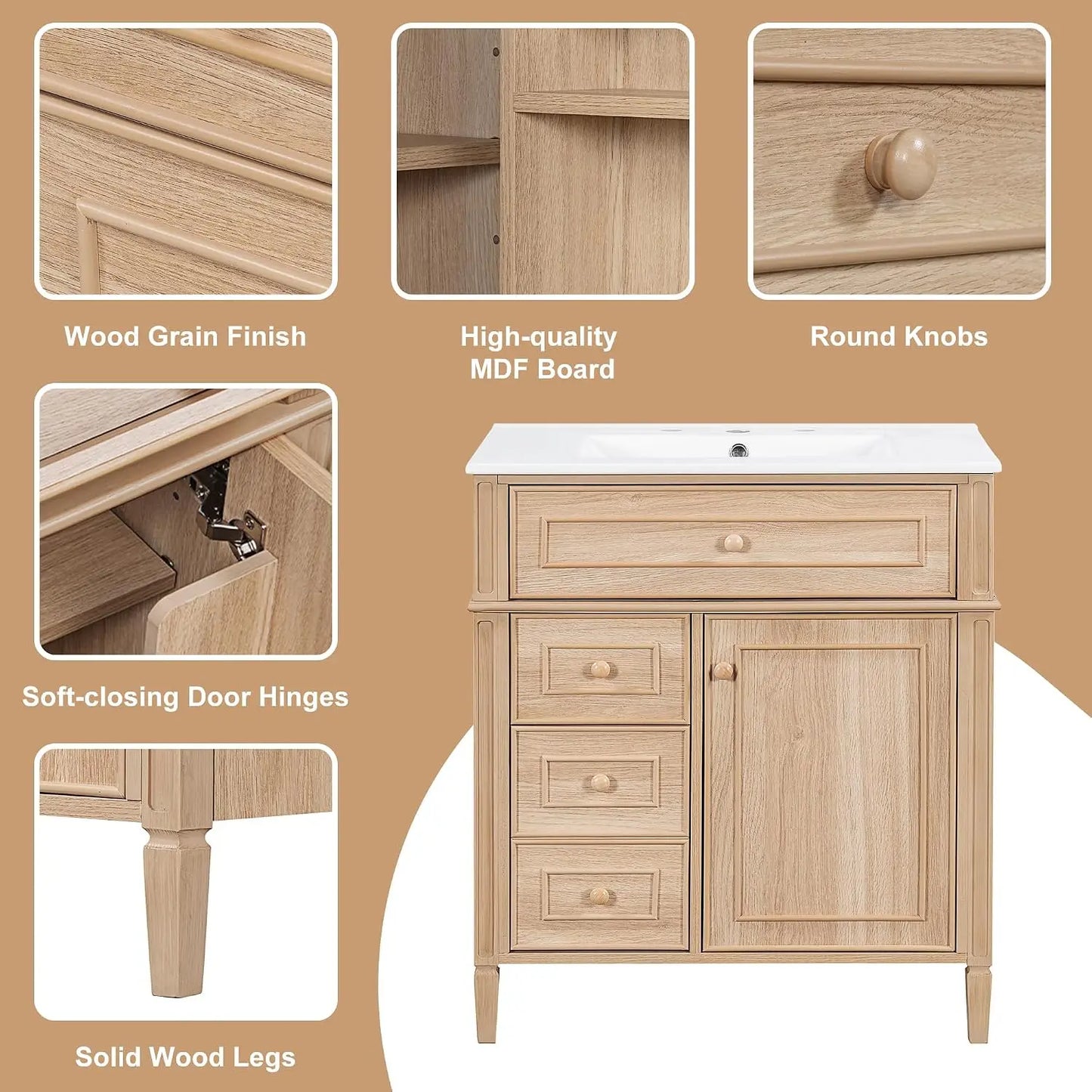 Wood Bathroom Vanity With Sink Set Modern Custom Single Vanity
