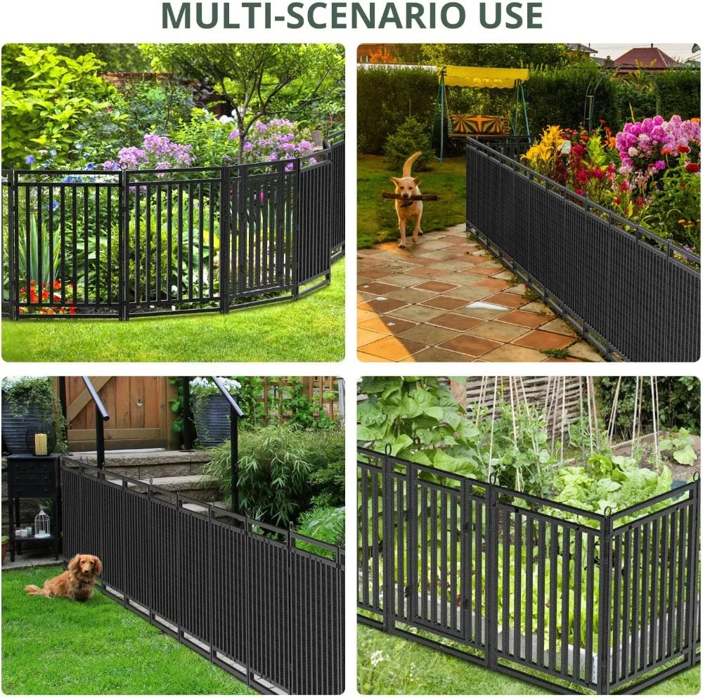 Metal Garden Fence With Gates, Rustproof No Dig Dog Fence