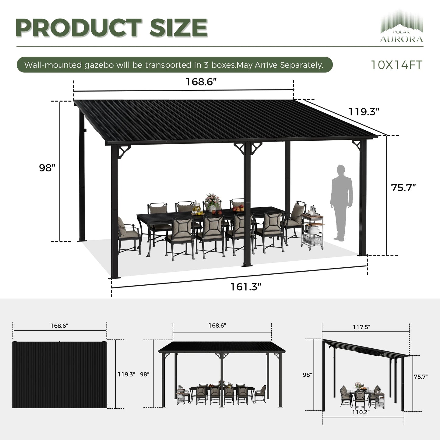 VIWAT Lean To Gazebo With Galvanized Steel Roof Patio