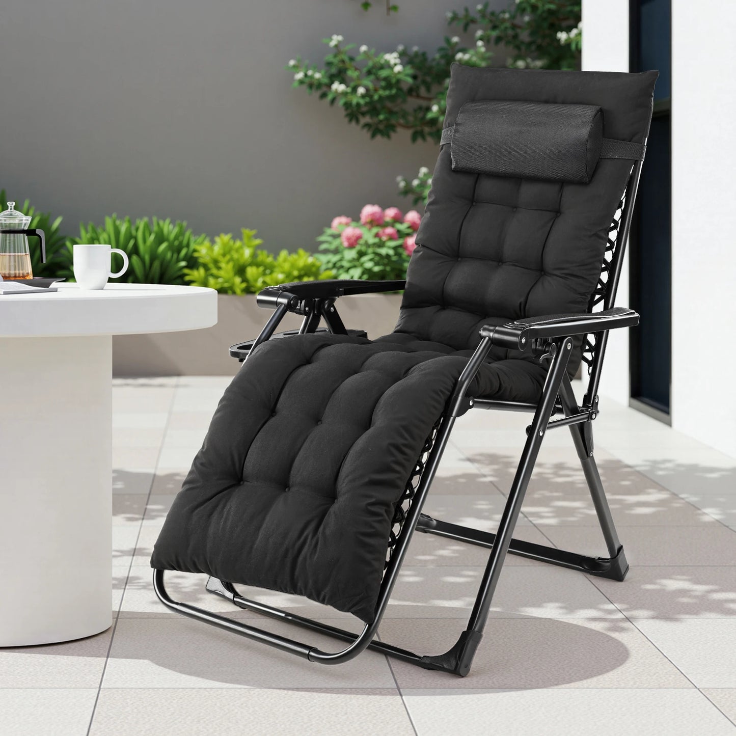 JHK Zero Gravity Recliner Patio Lounge Chair With Cup Holder Trays