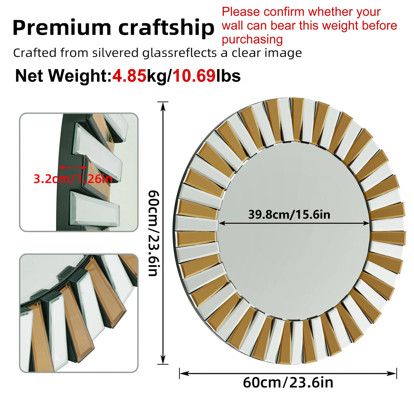Round Starburst Wall Mirror Decor For Living Room Elegance