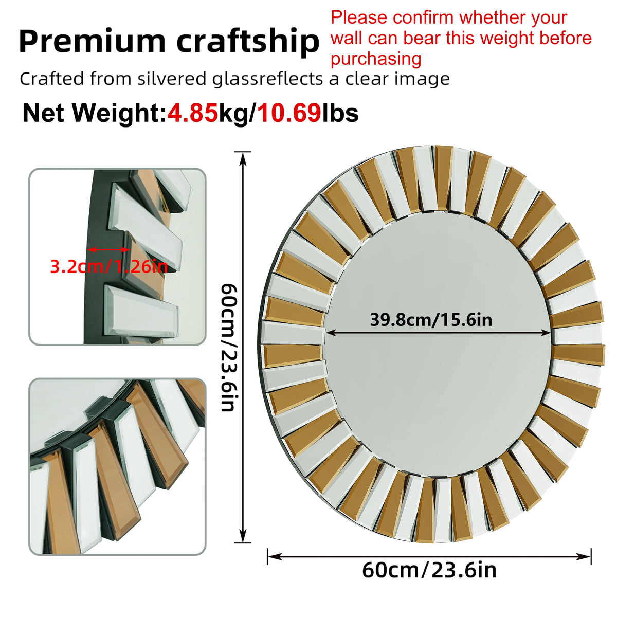 Round Starburst Decorative Wall Mirror for Stylish Home Interiors