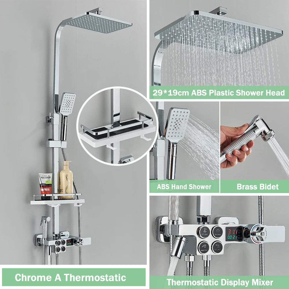 Rozin Thermostatic Shower Faucet Set With Digital Mixer Tap Wall Mounted