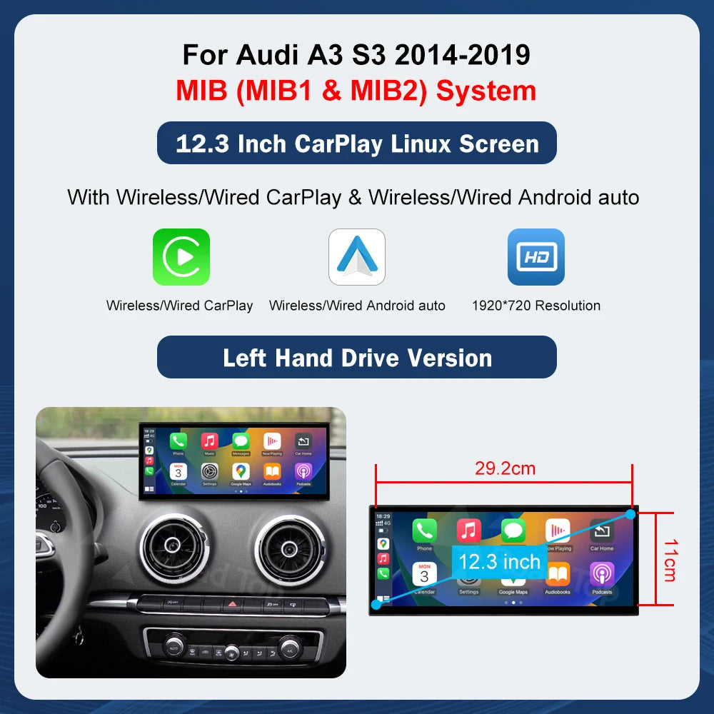 Road Top Wireless CarPlay Android Auto Touch Screen Display Audi