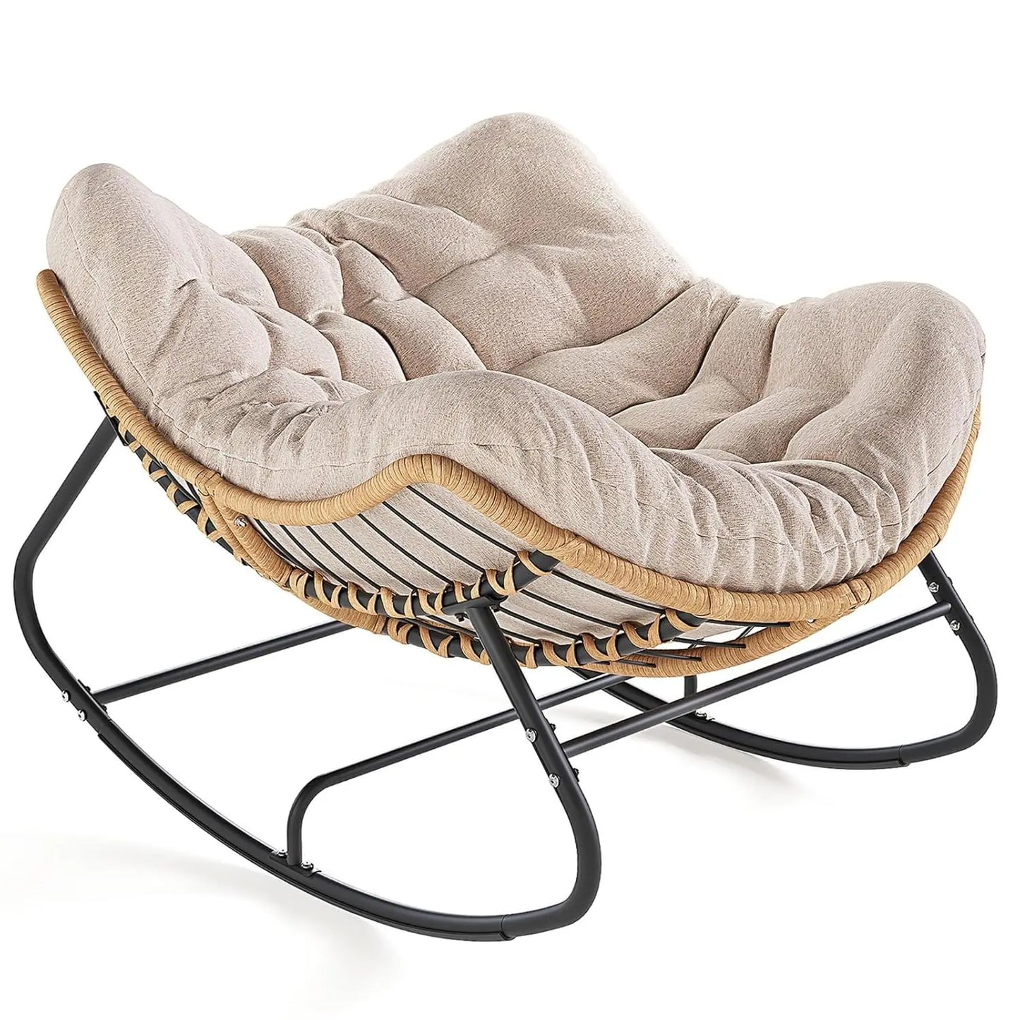 Oversized Rattan Rocking Chair With Footrest For Patio Garden