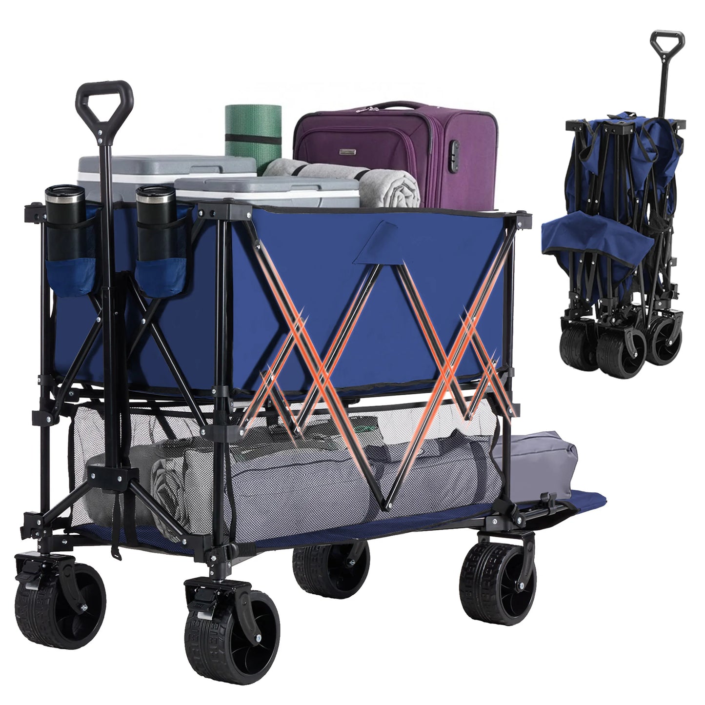 JHK Double Decker Wagon Collapsible Folding Cart Garden Beach Camping