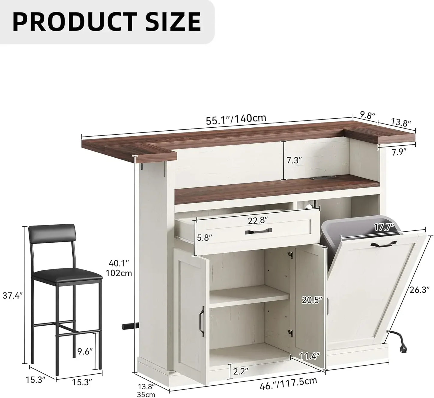 Modern Essential Bar Table With Stools And Storage Island