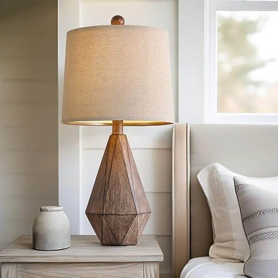 Retro Farmhouse Table Lamp Set Rustic Nightstand Lamps Two Pack