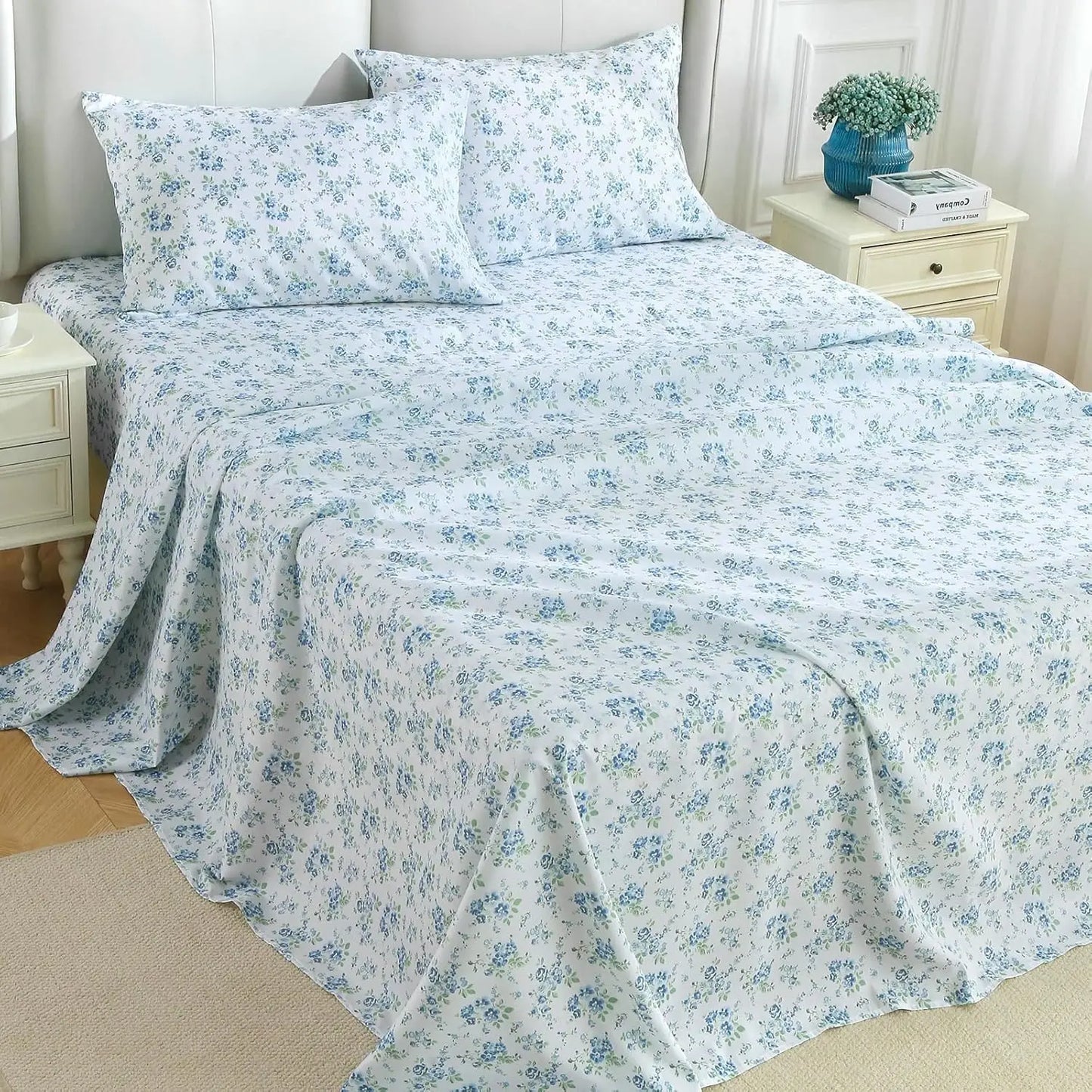Blossoms Pattern 4-Piece Sheet Set Soft Breathable Wrinkle-Free Bedding