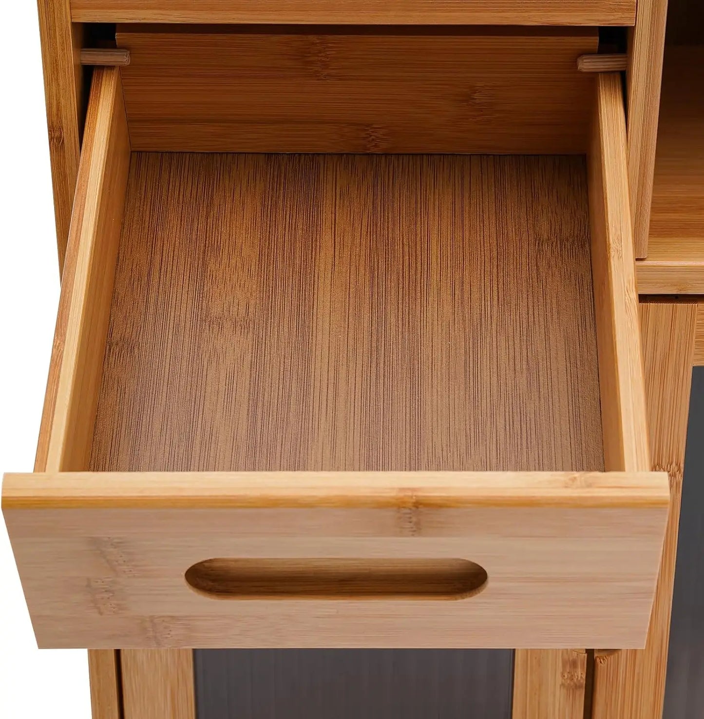 Bymaocar Bamboo Kitchen Pantry Cabinet Bread Box With 2 Drawers