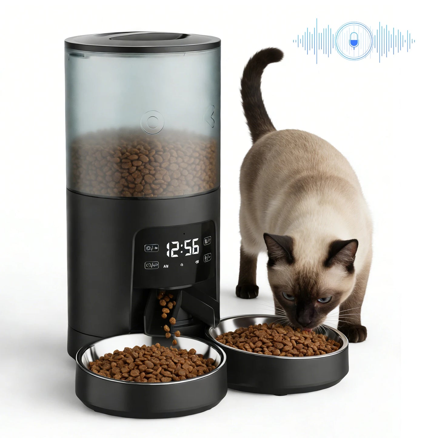 JHK Automatic Cat Feeder With Two Stainless Bowls And Timed Dispenser
