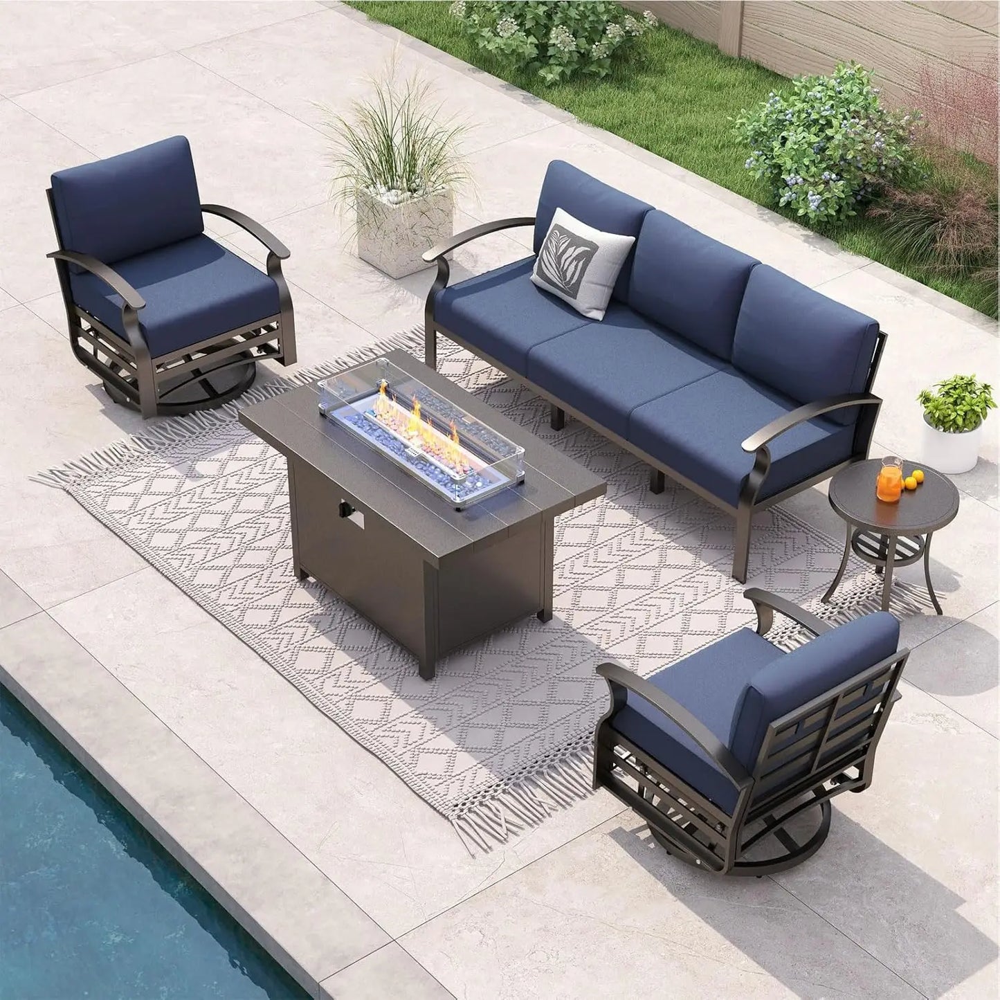 XIAOLANG Aluminum Patio Furniture Set With Propane Fire Pit