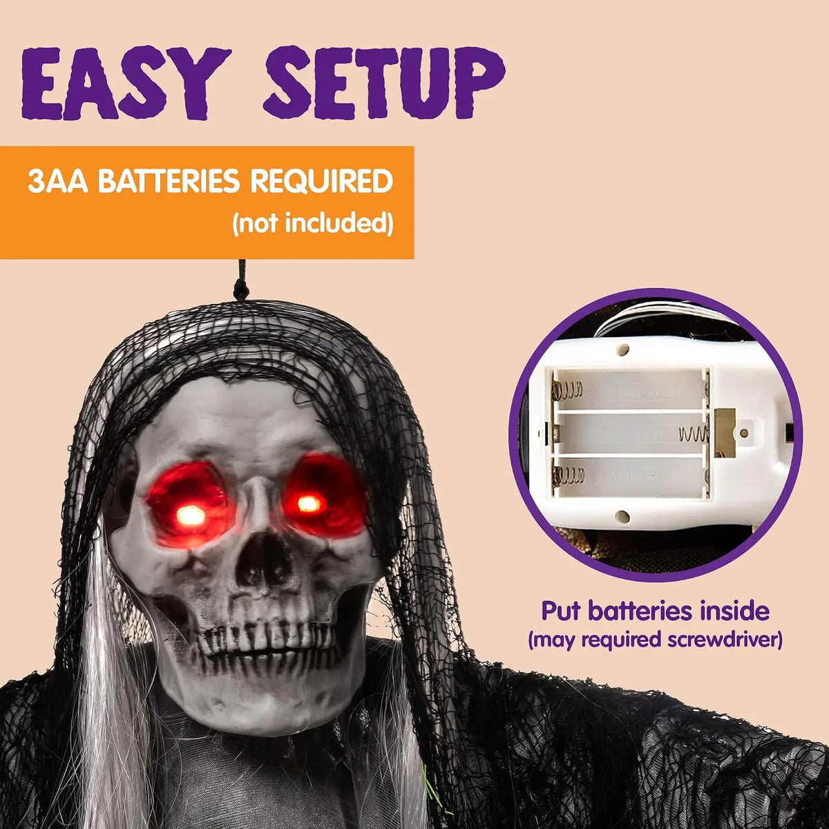 Joyfy Animated Hanging Grim Reaper Halloween Decoration with Voice Control