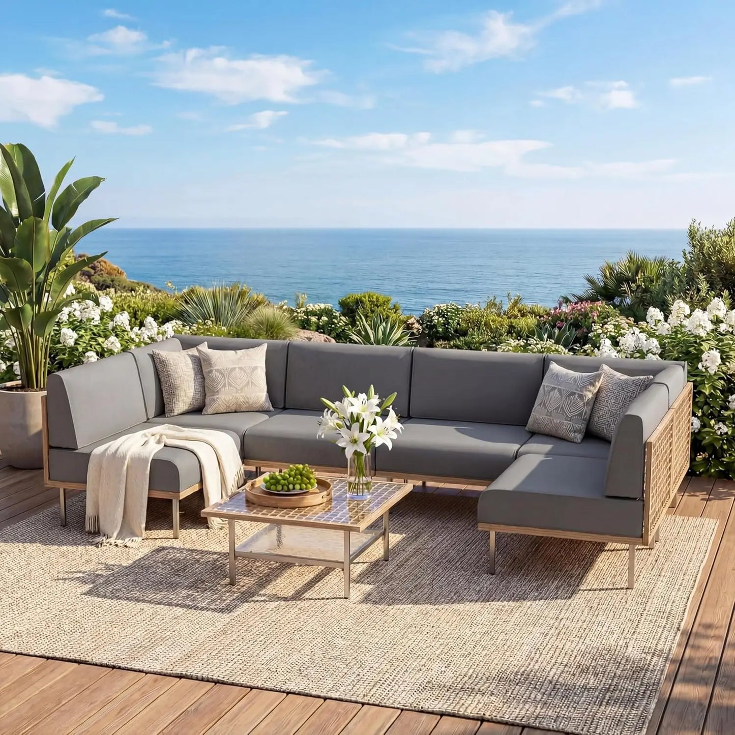 7 Piece Outdoor Patio Wicker Rattan Furniture Set for Garden Lounge