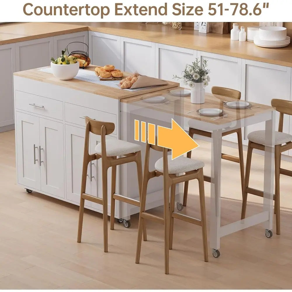 Rolling Kitchen Island With Extendable Table And Storage
