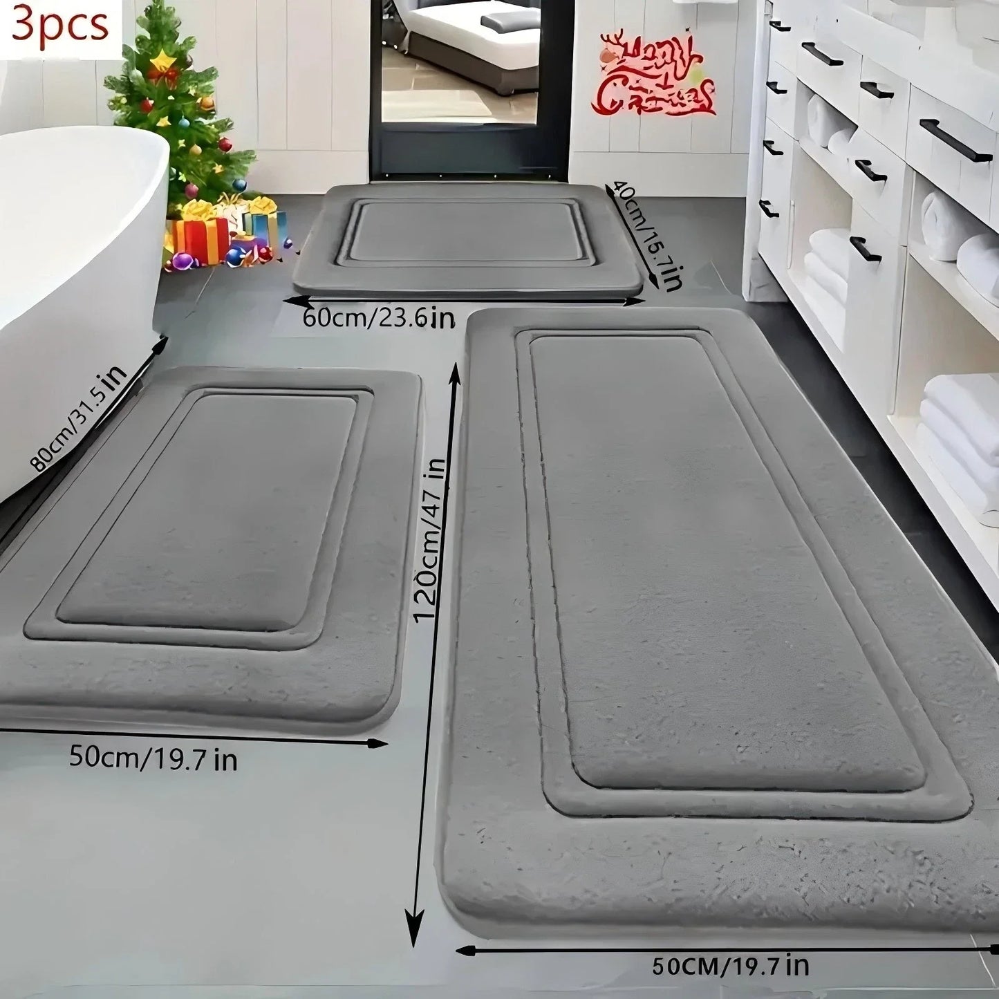 3 Piece Non Slip Memory Foam Bathroom Mats Set Rugs