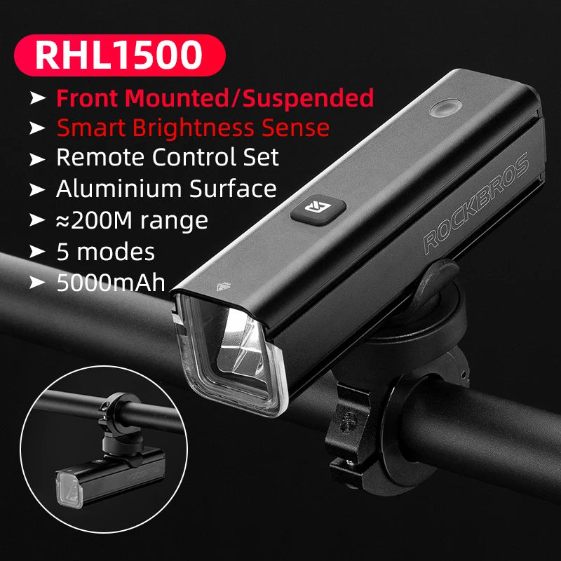 Rockbros 1500LM Bike Light IPX6 Aluminum Type C Rechargeable