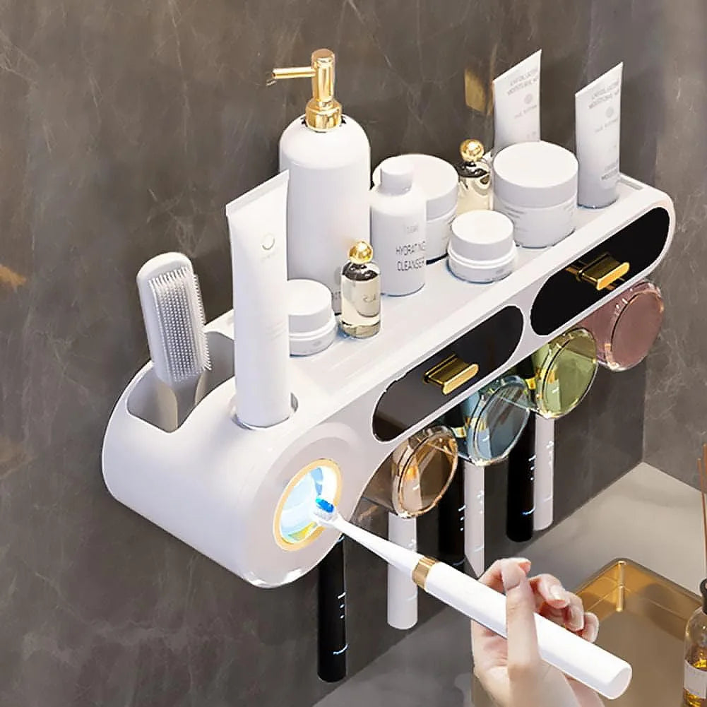 Toothbrush Holder With Automatic Toothpaste Dispenser And Drawer Storage