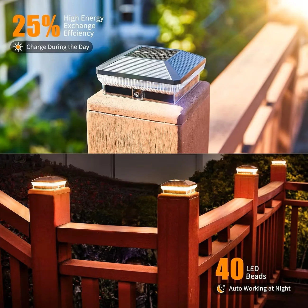 Automatic Solar Post Lights For Outdoor Fence Lighting