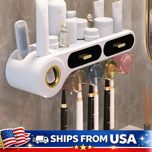 Toothbrush Holder With Automatic Toothpaste Dispenser And Drawer Storage