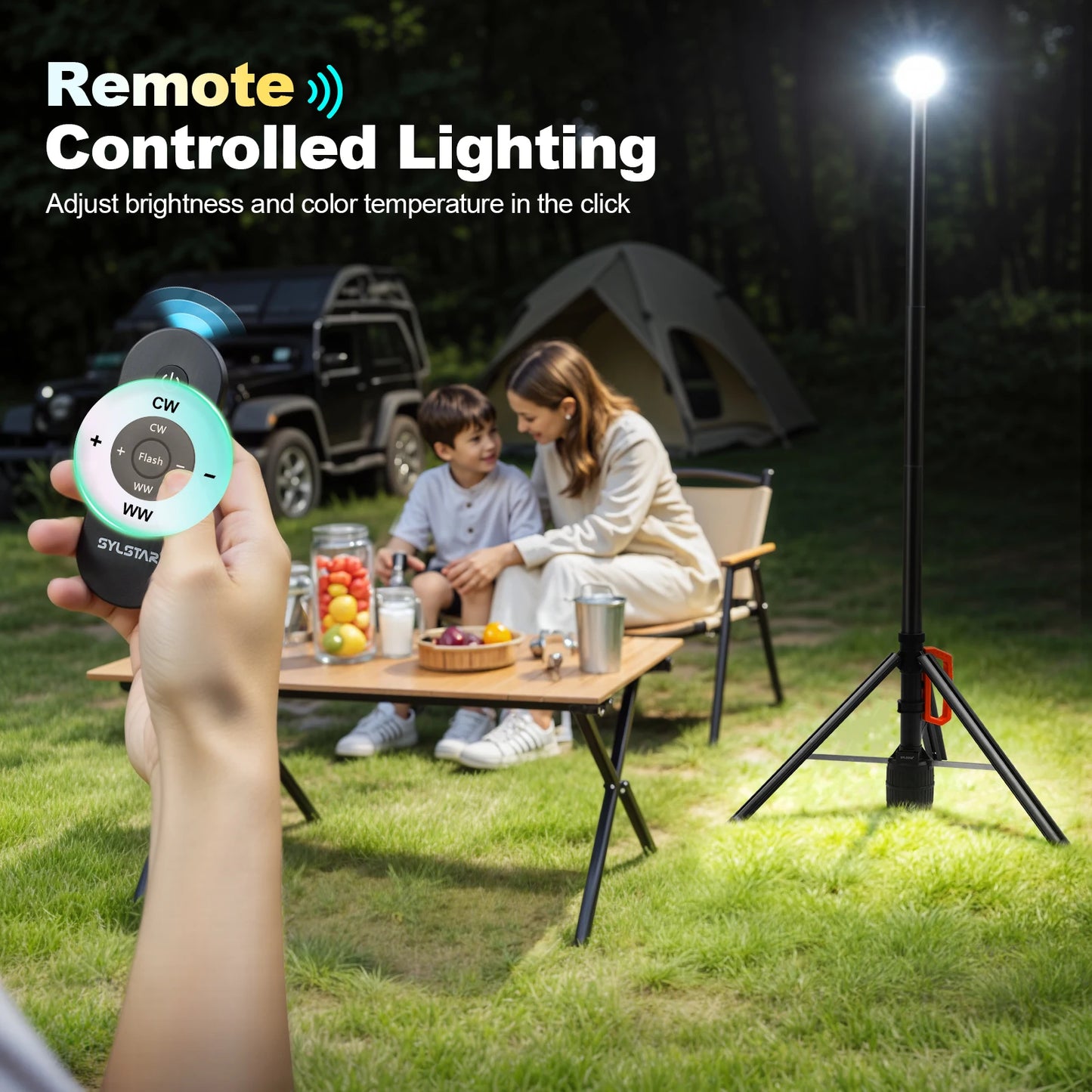 Rechargeable Remote Control Telescopic Work Light With Adjustable Lighting