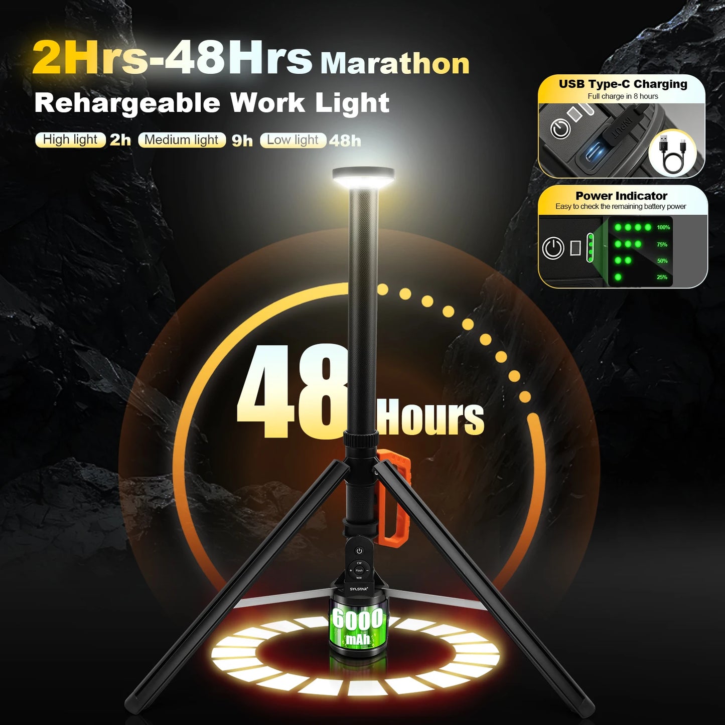Rechargeable Remote Control Telescopic Work Light With Adjustable Lighting
