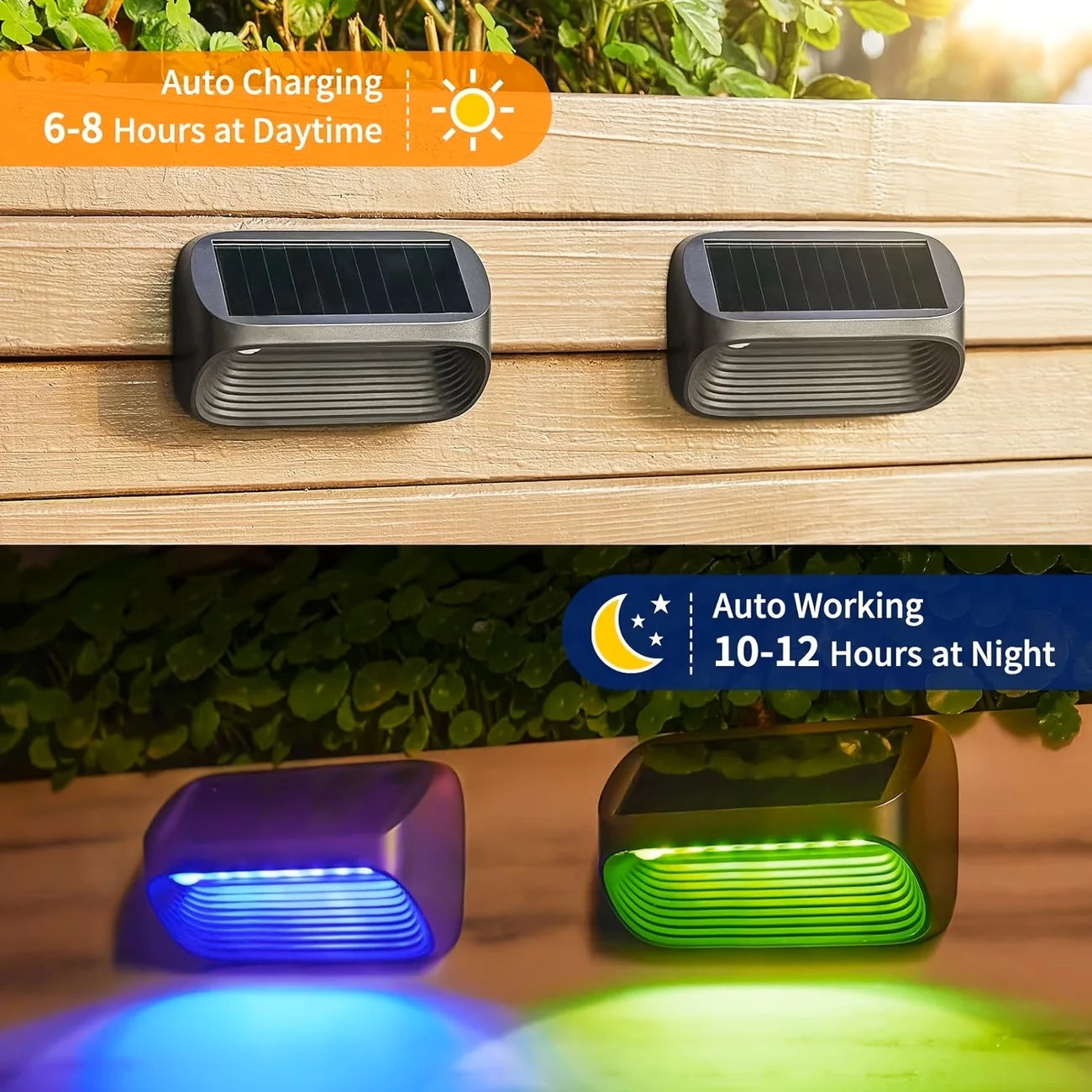 Solar Outdoor Wall Fence Light With Warm White Rgb Led