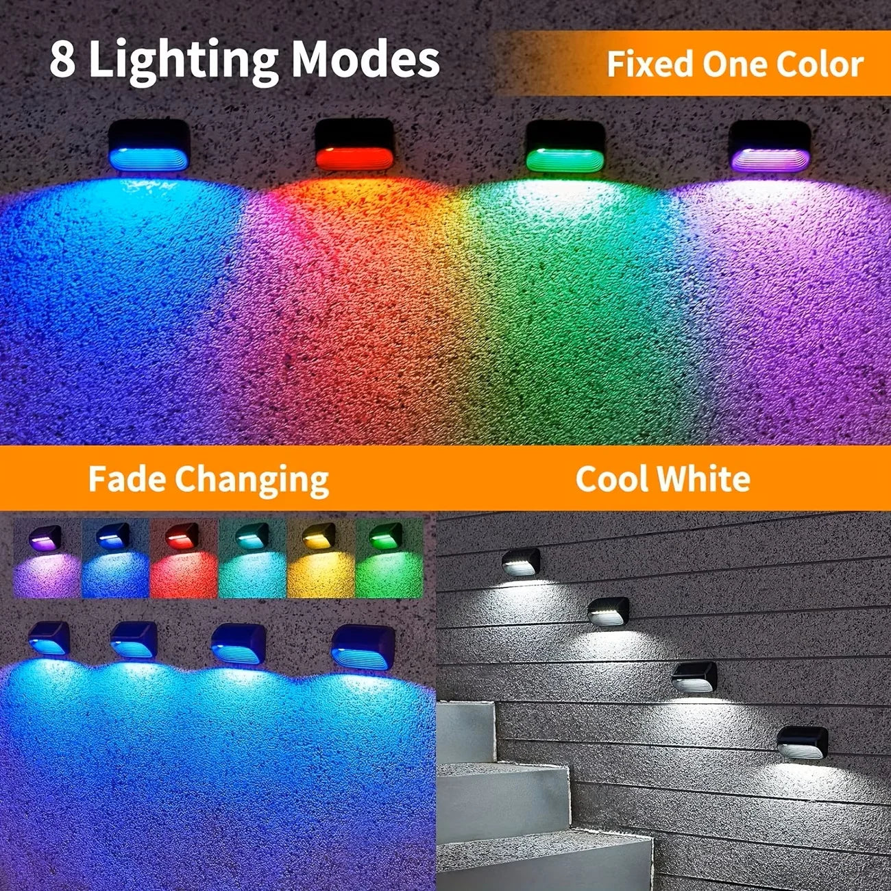 Solar Outdoor Wall Fence Light With Warm White Rgb Led