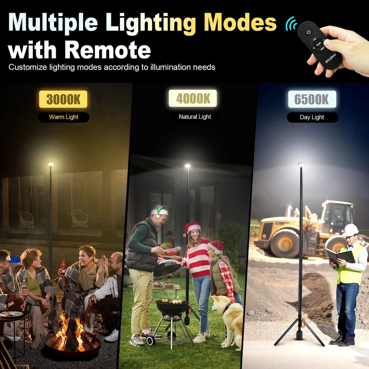 Rechargeable Remote Control Telescopic Work Light With Adjustable Lighting