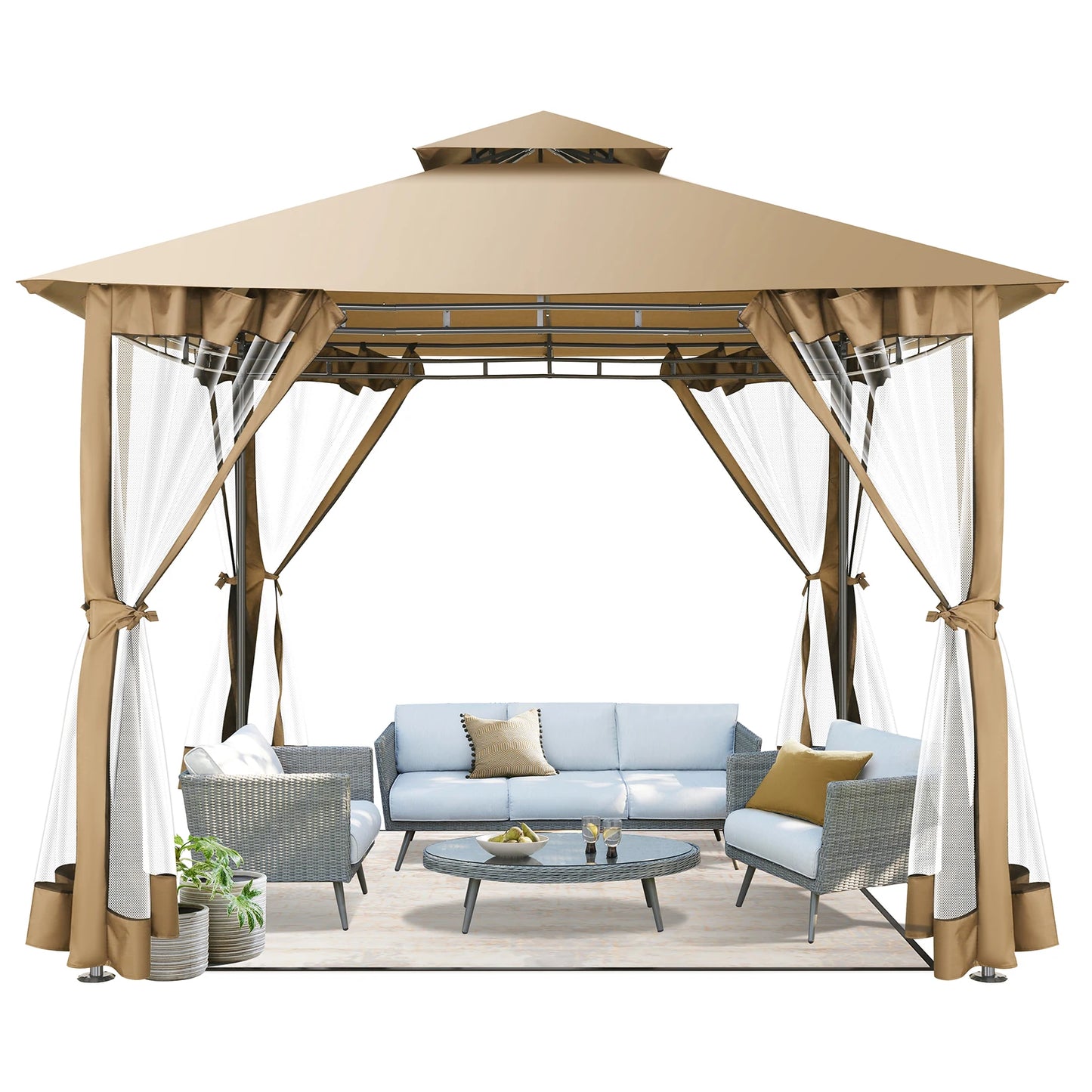 Tooluck Gazebo With Steel Frame And Cold-Proof Curtains